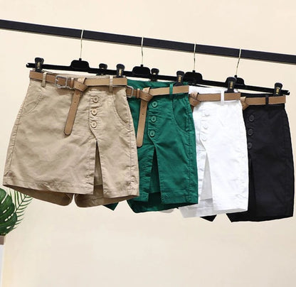 2026 Chic Shorts Women Korean Solid Buttons Side Slit A-line Streetwear Fashion Skirts Chic Harajuku Summer Loose Pants