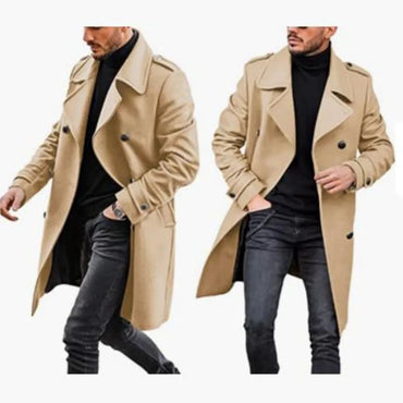 Trench Coat Men Classic Double Breasted Long Coat Mens Clothing Long Jackets Coats British Style Overcoat S-4XL Size