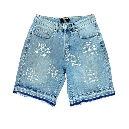 Calça Jeans Masculina Blue Washed MIXED EMOTION Hot Drill Letter Retrô Americana Calça Jeans Feminina Mixed Emotion
