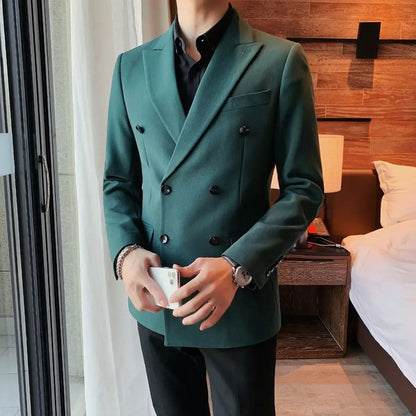 Jacket for Men Dress Jackets Coats Double Breasted Black Business Man Suits and Blazers Simple New in Korean Style Clothes 2025