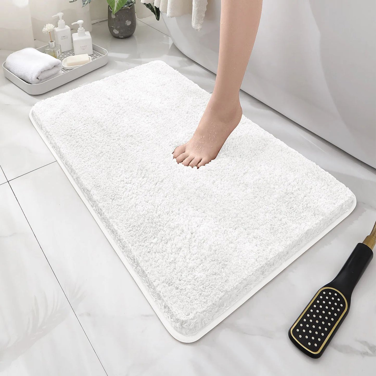 Tapete de chão de banheiro arredondado e espesso, tapete absorvente para banheira, material de pelúcia, tapete antiderrapante para os pés, capacho de entrada, banheiro