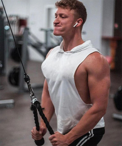 Plain Men's Gym Tank TopSinglets Bodybuilding Stringer Muscle Vest Hoodies Fitness Sleeveless Hooded T Shirt Cut Off Sports