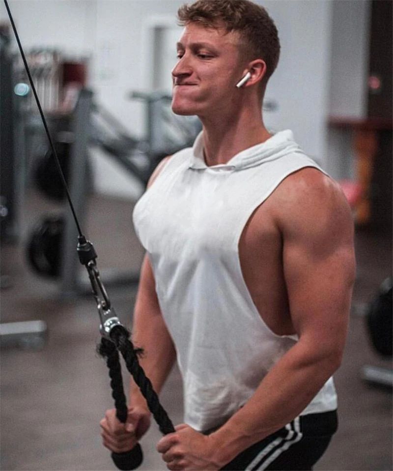 Plain Men's Gym Tank TopSinglets Bodybuilding Stringer Muscle Vest Hoodies Fitness Sleeveless Hooded T Shirt Cut Off Sports