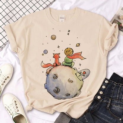 The Little Prince Print Tee Women T-shirts Harajuku Tshirt Girl 2000s Clothing kawaii Print T Shirt For Women