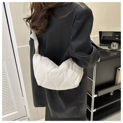 Puffer Shoulder Bag for Women Soft Down Cotton Padded Tote Handbag Purse Quilted Cross Body Bag Solid Color Bubbles Cloud Bag