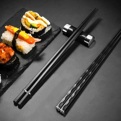 5 Pares de Hashis Japoneses Chineses Sushi Antiderrapantes Reutilizáveis de Metal Conjunto de Hashis Coreanos Conjunto de Talheres de Liga Saudável