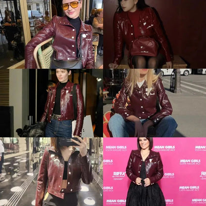 Trendy Luxury French Cou Logo Silhouette PU Leather Jacket Black Wine Red Short Coat Half Skirt Set Women's Fashion Outerwear