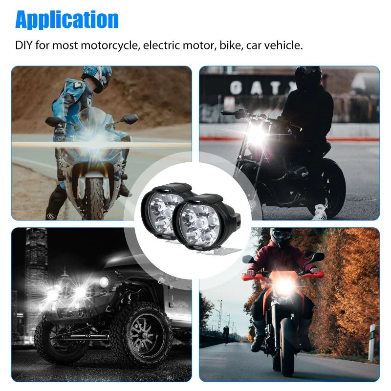 1/4 unidades Farol de motocicleta Luz de trabalho Spot Light 6 LED Auxiliar Farol de motocicleta Lâmpada de neblina de moto Scooter Lâmpadas modificadas