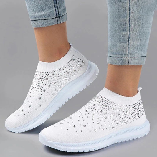 2024 New Crystal Breathable Mesh Sneaker Shoes for Women Comfortable Soft Bottom Flats Plus Size 43 Non Slip Casual Shoes Woman