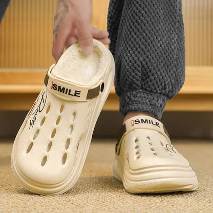 Men Cotton Slippers Winter Warm Furry Clogs Soft Indoor Bedroom Cotton Shoes EVA Fluff Slides Casual Comfortable Plush