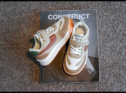 Children's Spring New Leather Upper Sneakers Middle Large Children's Casual Shoes Boys and Girls Soft Sole Students Tennis Shoes