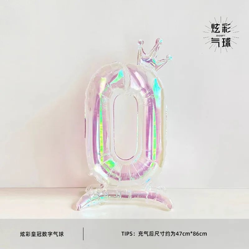 32Inch Transparent Colorful Crown Digital Aluminum Film Balloon with Base Happy Birthday Party Decor Kids Adults Baby Showers