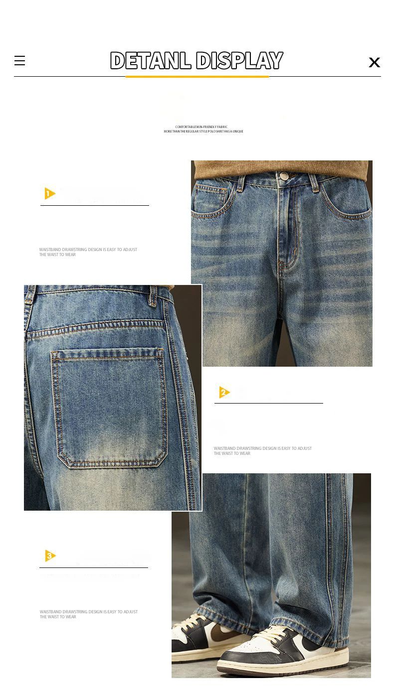 Streetwear Vintage Jeans Men's New Personality Thin Fashion Personalized Loose Trousers Casual Straight Wide Denim Pants Male