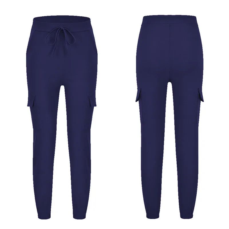 2022 New Solid Jogger Women's Cargo Pants Multi-Pocket Drawstring Elastic Waist Women Sports Pants Streetwear Casual Long Pant