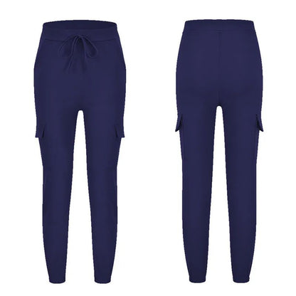 2022 New Solid Jogger Women's Cargo Pants Multi-Pocket Drawstring Elastic Waist Women Sports Pants Streetwear Casual Long Pant