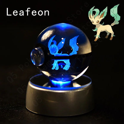 Esfera de Cristal 3D Pokémon 7CM 5CM Mewtwo Pikachu Gengar Bola de Cristal de Vidro Pokémon Pokebola Luminária Noturna LED com Base de Presente