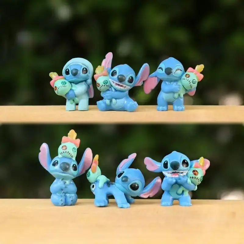 6 Peças Lilo & Stitch Desenho Animado Modelo de Boneco Coleção Anime Enfeite de Mesa Decoração de Bolo de Aniversário Brinquedos Infantis Presentes