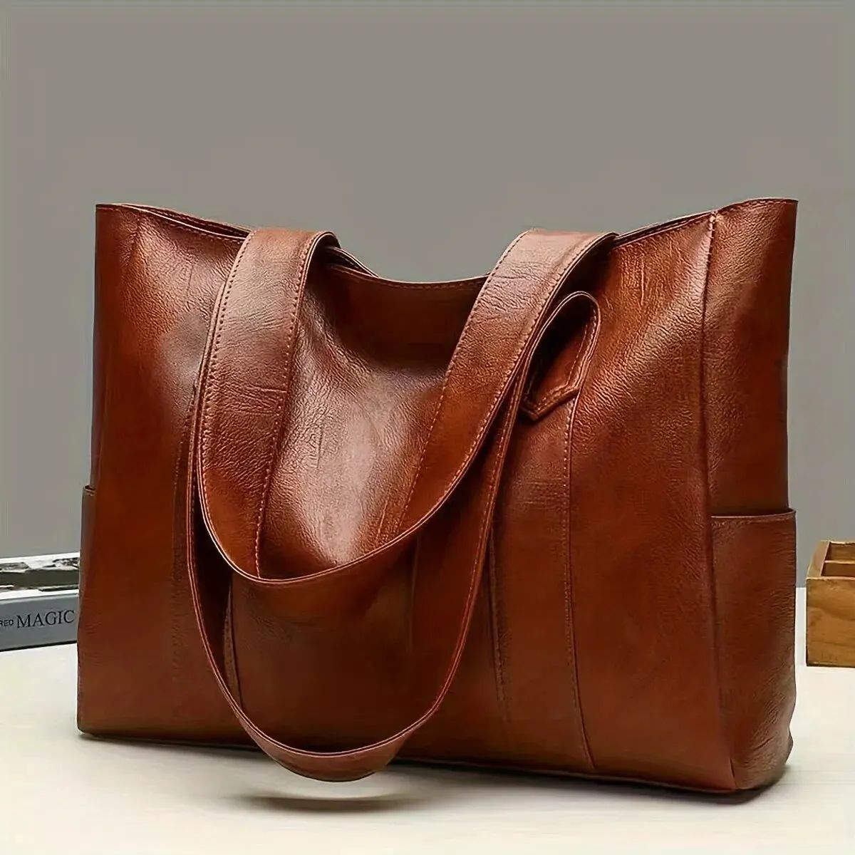 Vintage Ladies Bag Large Capacity Handbag , Vintage Plain Shoulder Bag , Ladies Commuter Casual Handbag