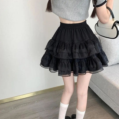 Plus Size New Style Pure Desire Aesthetic Mini Dress Net Yarn Fairy Puff Skirt High-Waisted Slimming Lace Cake A- Line Skirt ...