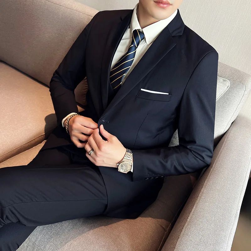 LIBIELIY High Quality Fashion Business Casual (suit + Vest + Trousers) British Style European And American Wedding Dress Three-p