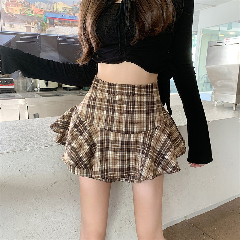 Tiered Mini Skirt Y2K High Waist Tartan Ruffled Plaid Skirt Skort Women Aesthetic Outfit