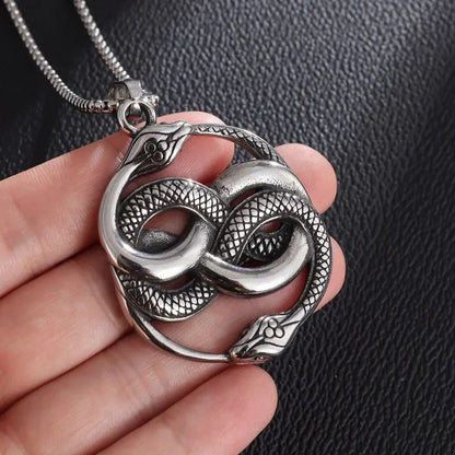 Colar de Pingente de Caveira Demoníaca Enrolada de Cobra Gótica Vintage para Homens Meninos Festa de Rock Halloween Joia de Presente