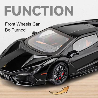 Miniaturas de carros de brinquedo Lambor Revuelto em liga fundida, escala 1:24, superesportivo com 4 portas que abrem, presente para crianças e bebês