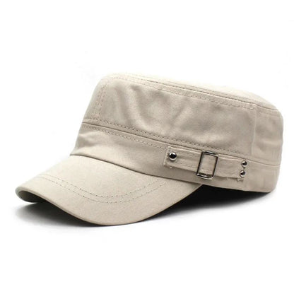 Army Cap Men Women Pure Color Washed Cotton Flat Top Cap Summer Autumn Adjustable Chapeau Visor Hat