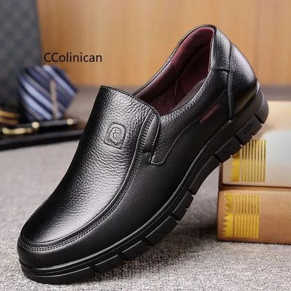 Men Genuine Leather Businenss Loafers Handmade Shoes Non-slip Man Flat Driving Walking Man Soft Luxury Dad Dress Office Shoes