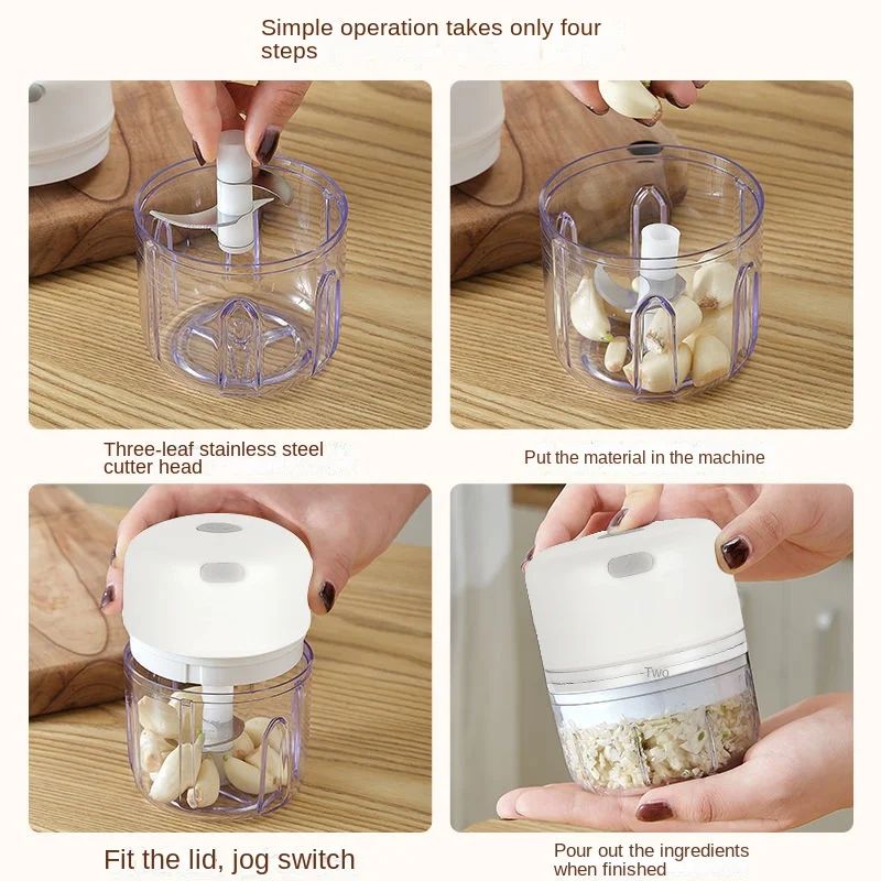 Multifunctional Electric Garlic Chopper 100/250mL Portable Vegetable Grinder Onion Mixer Mashing Machine for Kitchen