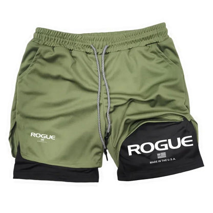 Rogue Gyms Fitness Shorts Men Summer Sportswear 2 in 1 Double-deck Compression Shorts Male Sports Tracksuits Track Joggers Short