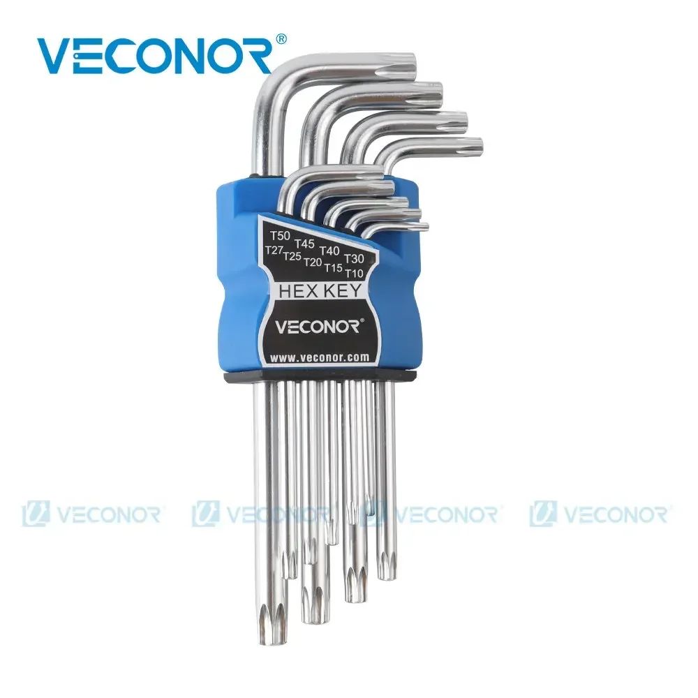 Conjunto de Chaves Torx de Braço Curto e Longo de Aço Cromo-Vanádio Durável Ferramenta Manual Chave Estrela T10 T15 T20 T25 T27 T30 T40 T45 T50