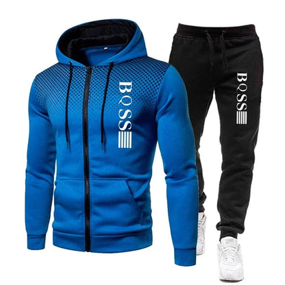 Fashionable Zippered Hooded Sweatshirts and Fitness Pants for Men in Autumn, and Casual Jogging Sportswear Sets for New Men