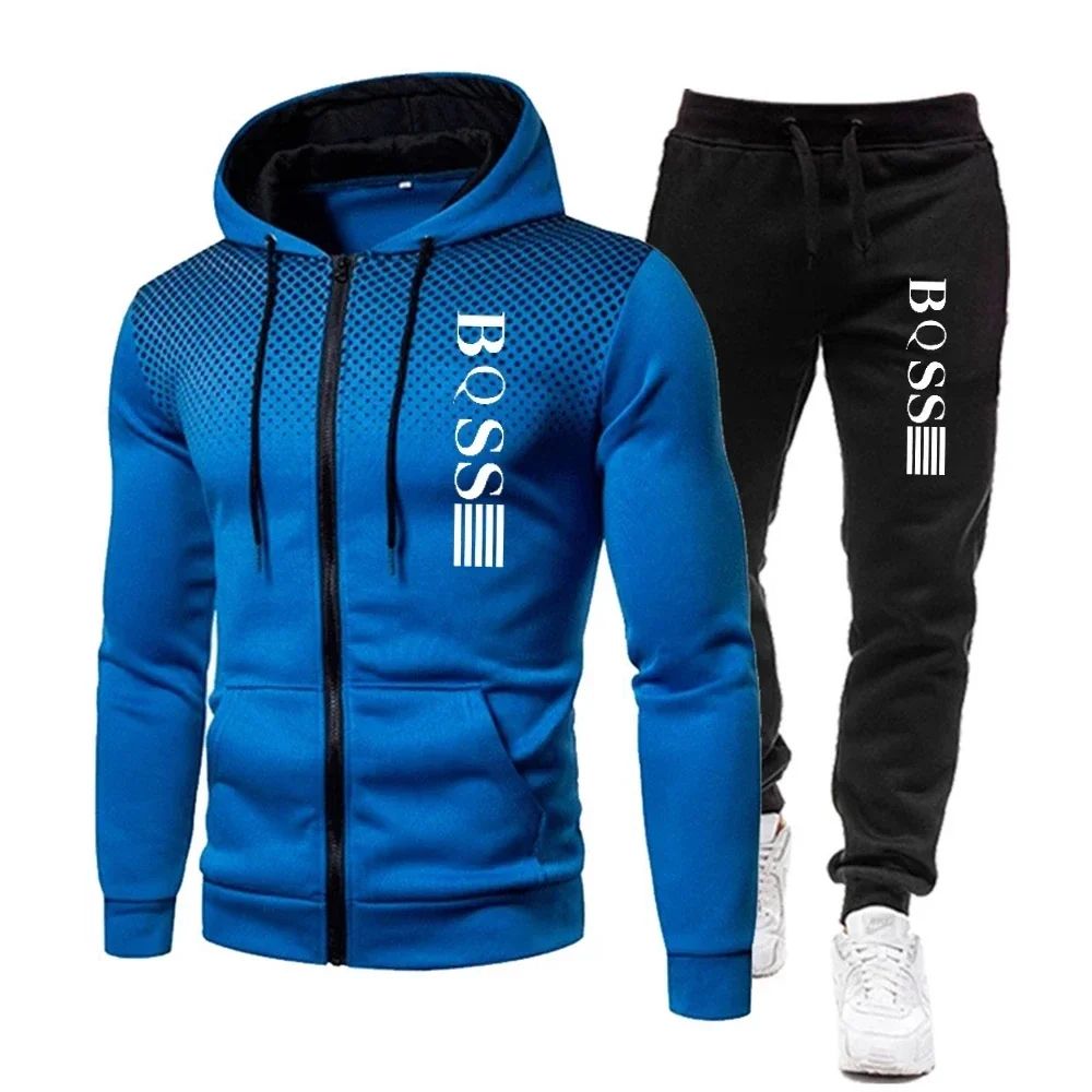 Fashionable Zippered Hooded Sweatshirts and Fitness Pants for Men in Autumn, and Casual Jogging Sportswear Sets for New Men