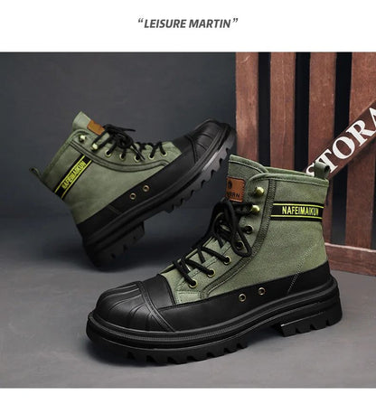 Men's Shoes  Autumn and Winter Breathable High-top Boots Heightened Thick-soled All Match Canvas Casual Shoes Mens Boots