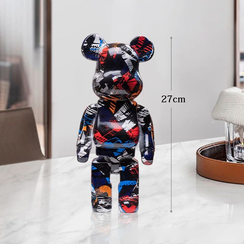 Estátua Urso Graffiti 27cm Bloco Tinta Urso Decoração Enfeites de Resina para Desktop Decoração de Casa Sala de Estar Urso Escultura de Chão Presentes