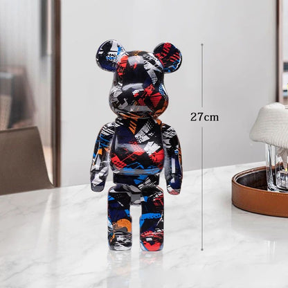 Estátua Urso Graffiti 27cm Bloco Tinta Urso Decoração Enfeites de Resina para Desktop Decoração de Casa Sala de Estar Urso Escultura de Chão Presentes