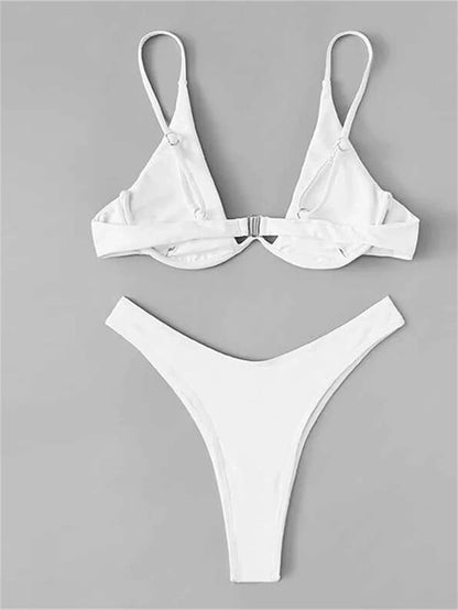 Sexy Underwire Bikini 2025 Mujer Women Solid Red Push Up Bra Thong Swimsuit Haler V Neck Bathing Suit Mini Micro Thong Swimwear