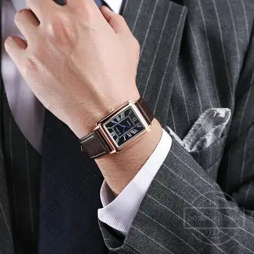 New Fashion Designer Rectangle Dial Quartz Watch for Men Casual Leather Strap Luxury Business Wristwatch Relogio Masculino