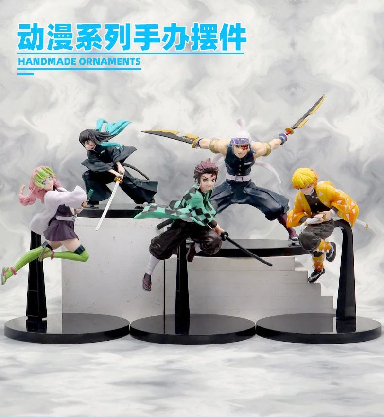 Anime Demon Slayer Tanjirou Muichirou Mitsuri Zenitsu Postura de Combate Action Figure PVC Modelo Suporte Decoração de Mesa Boneca Brinquedo Presentes