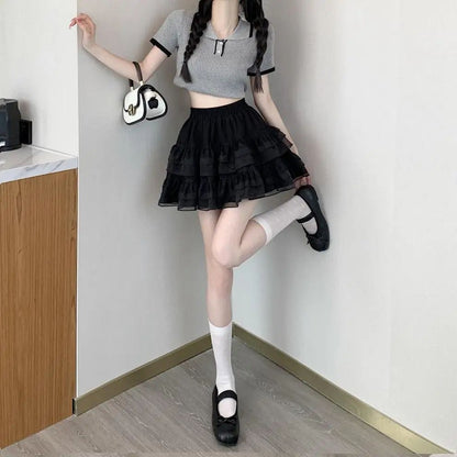 Plus Size New Style Pure Desire Aesthetic Mini Dress Net Yarn Fairy Puff Skirt High-Waisted Slimming Lace Cake A- Line Skirt ...