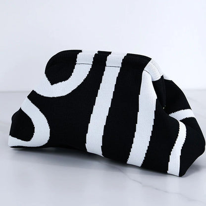 Women Knit Stripe Purse Contrast Color Small Crochet Handbag Knitting Dumpling Clutch Woven Bag for Female