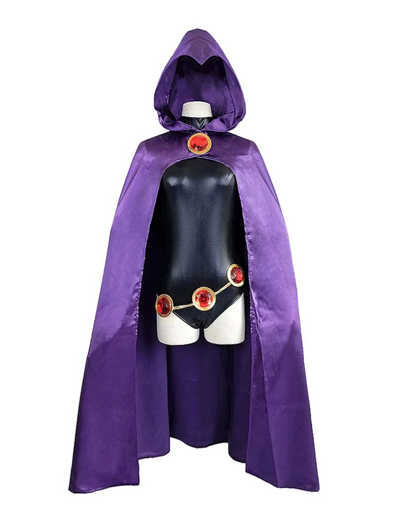 Teen  Raven Cosplay Costume Superhero Cloak Jumpsuits  Halloween Tight clothes + Cape + waist jewelry chain