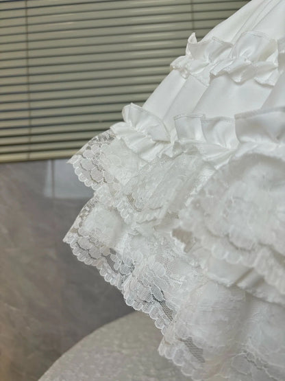 Sweet White High Waist Ballet Style Fluffy Mini Skirt Women's Fashionable New 2025 Polyester Fiber Half-length Skirt