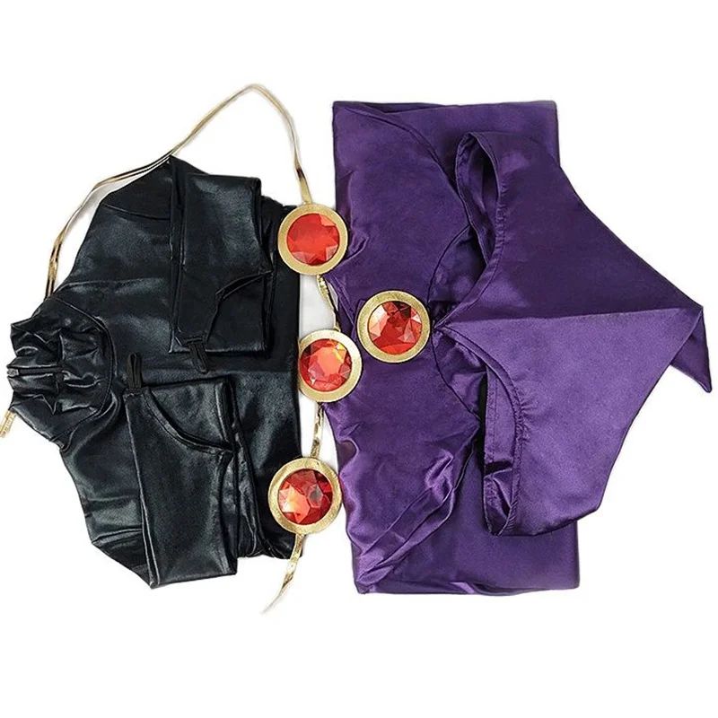 Teen  Raven Cosplay Costume Superhero Cloak Jumpsuits  Halloween Tight clothes + Cape + waist jewelry chain