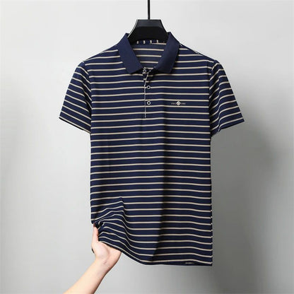 Men's Casual and Fashionable Striped Short Sleeved Polo Shirt Summer Comfortable Sweat Absorbing Breathable and Versatile Top