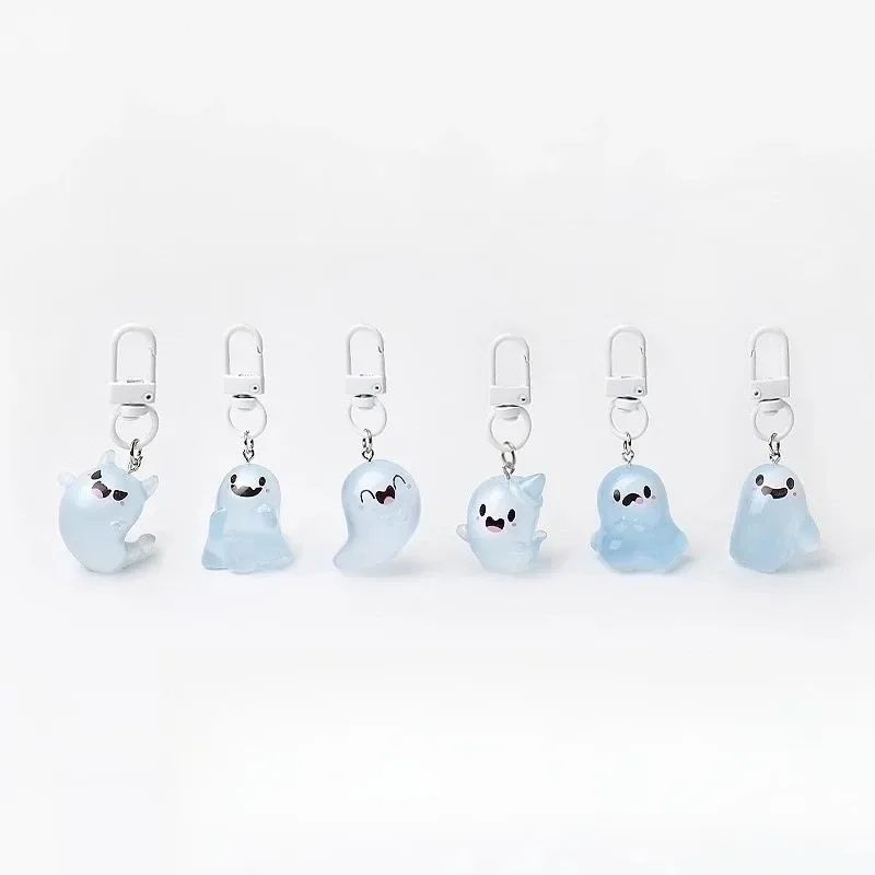 Creative Halloween Luminous Mini Cute Ghost Pendant Keychains Resin Keyring Key Holder for Kid Adult Festival Gifts Bag Charms