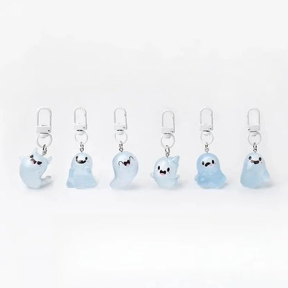 Creative Halloween Luminous Mini Cute Ghost Pendant Keychains Resin Keyring Key Holder for Kid Adult Festival Gifts Bag Charms