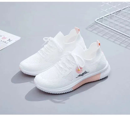 Spring and autumn seasonsLadies Knitted Sneakers Fashion Simple Lace-up Running Shoes Mesh Breathable Casual Female Students