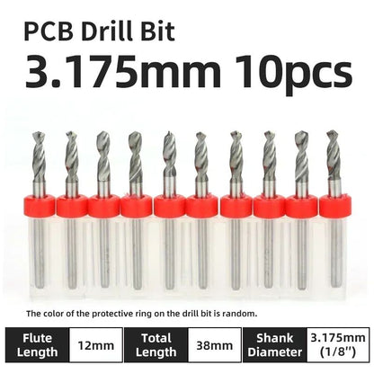Broca PCB 10pcs Conjunto de Brocas Micro Diâmetro de Aço Tungstênio 1/8" Cabo Fixo Mini Broca CNC 0.1-3.175mm